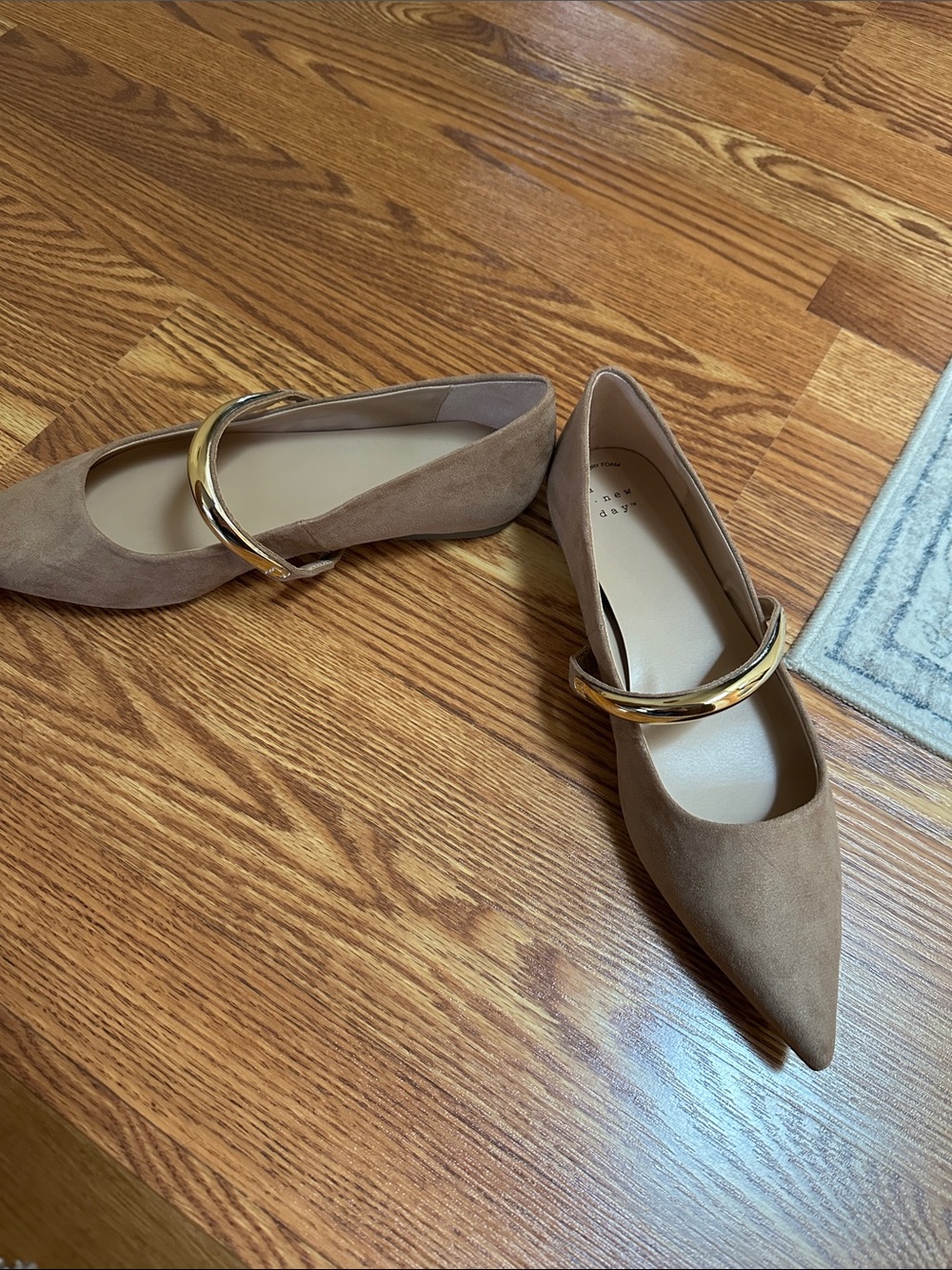 a new day Taupe Pointed Suede Flats with Gold Accent Strap - Picture 3 of 5